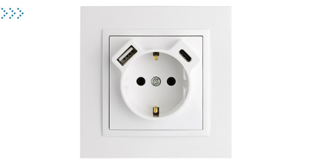 Лицевая панель для розетки 2к+з с USB A+C, белый (90630 TBR)